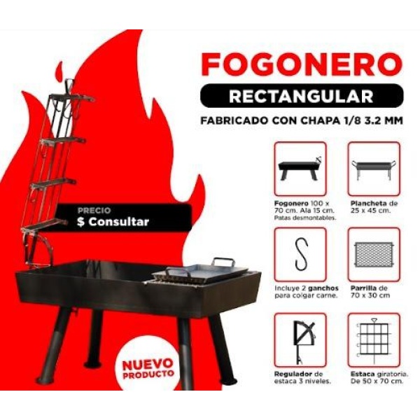 Fogonero con estaca, parrilla y plancheta - Imagen 3